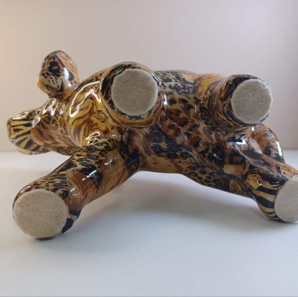 La Vie Vintage Ceramic Glazed Animal Print Patchwork Elephant Figurine - Picture 7 of 10
